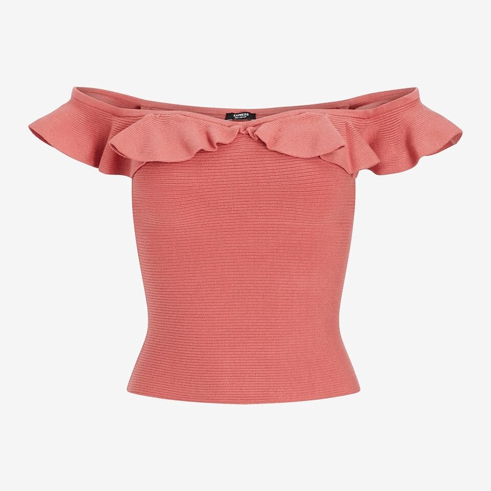 Body Contour Ruffle Off Shoulder Sweater Top - Picture 3 of 16
